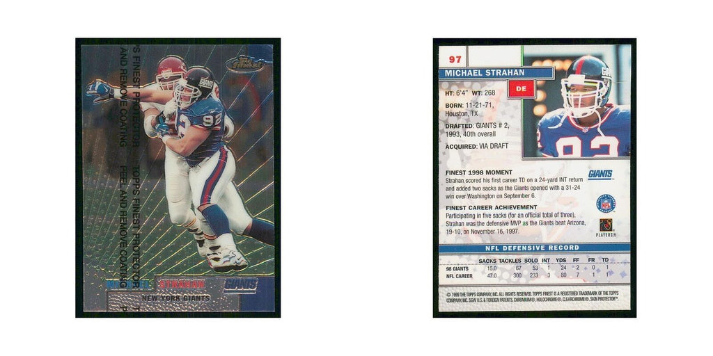 1999 Topps FInest W Coating Michael Strahan Giants #97