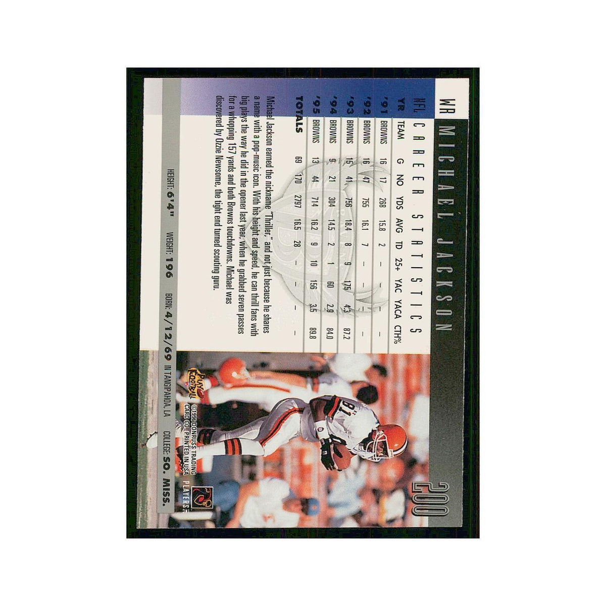 1996 Donruss Michael Jackson Ravens #200