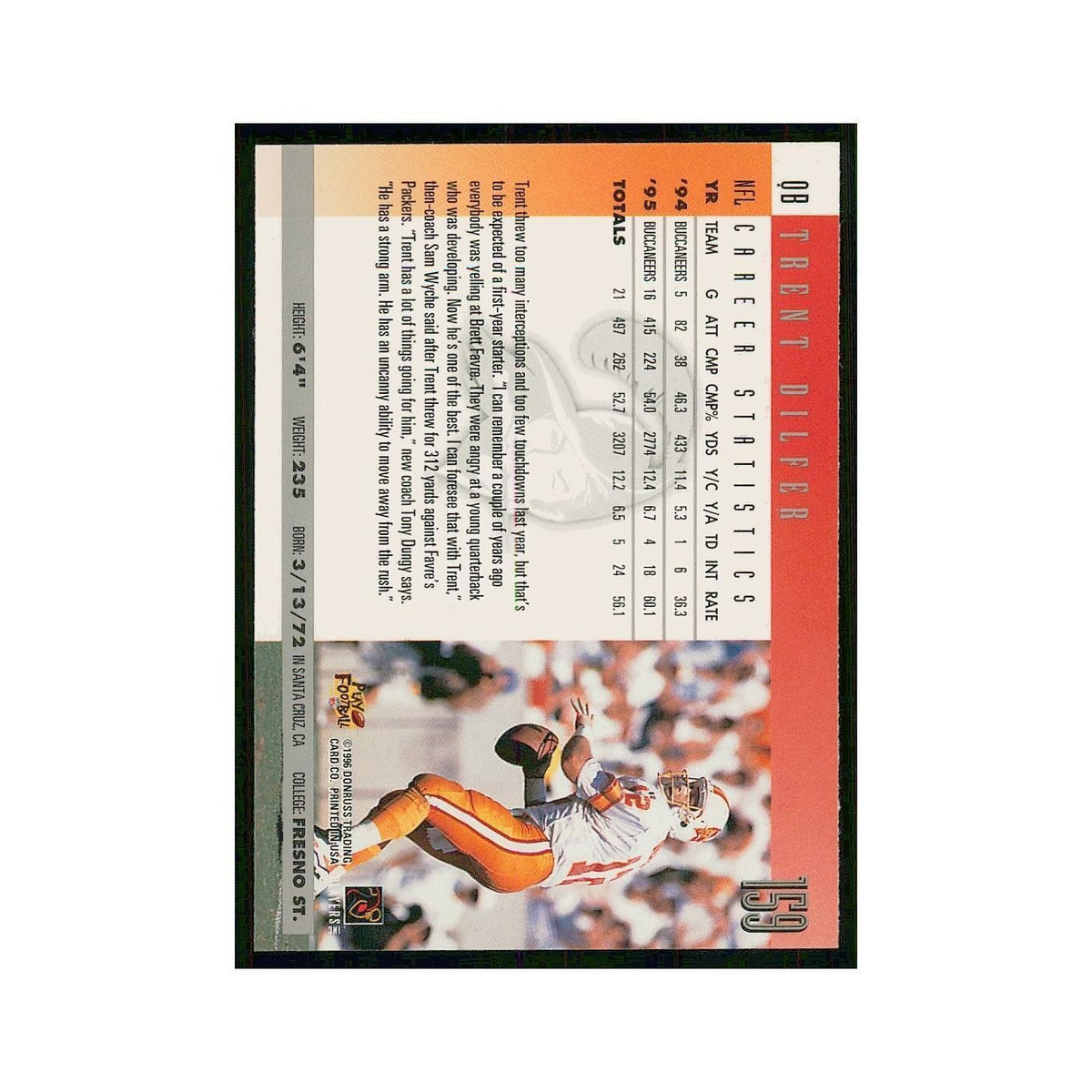 1996 Donruss Trent Dilfer Buccaneers #159