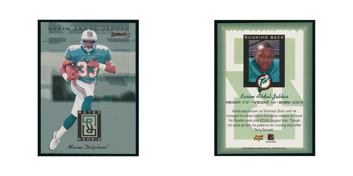 1996 Donruss Rated Rookies Karim Abdul-Jabbar RC Dolphins #9