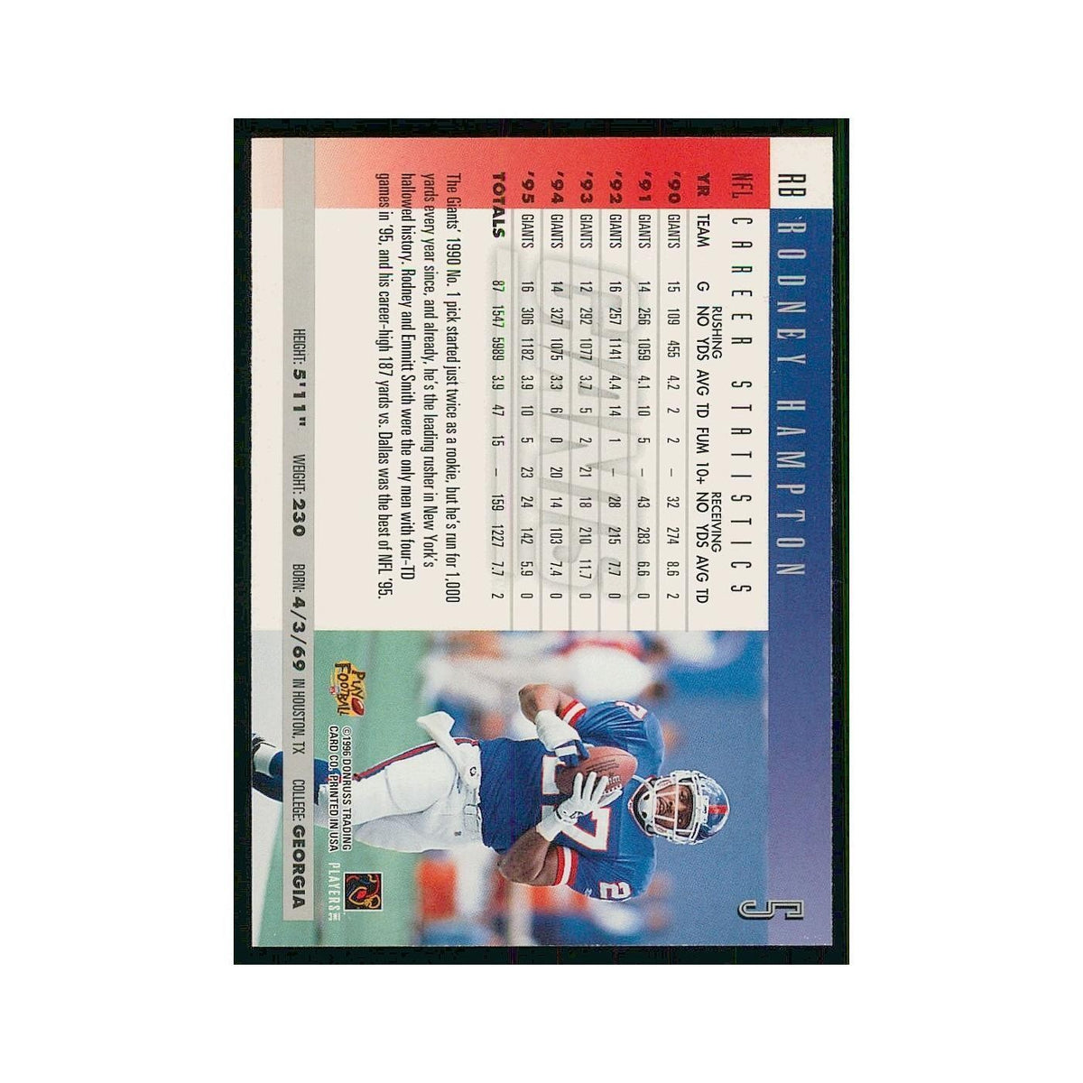 1996 Donruss Rodney Hampton Giants #5