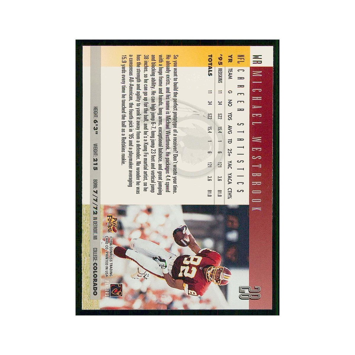 1996 Donruss Michael Westbrook Redskins #28