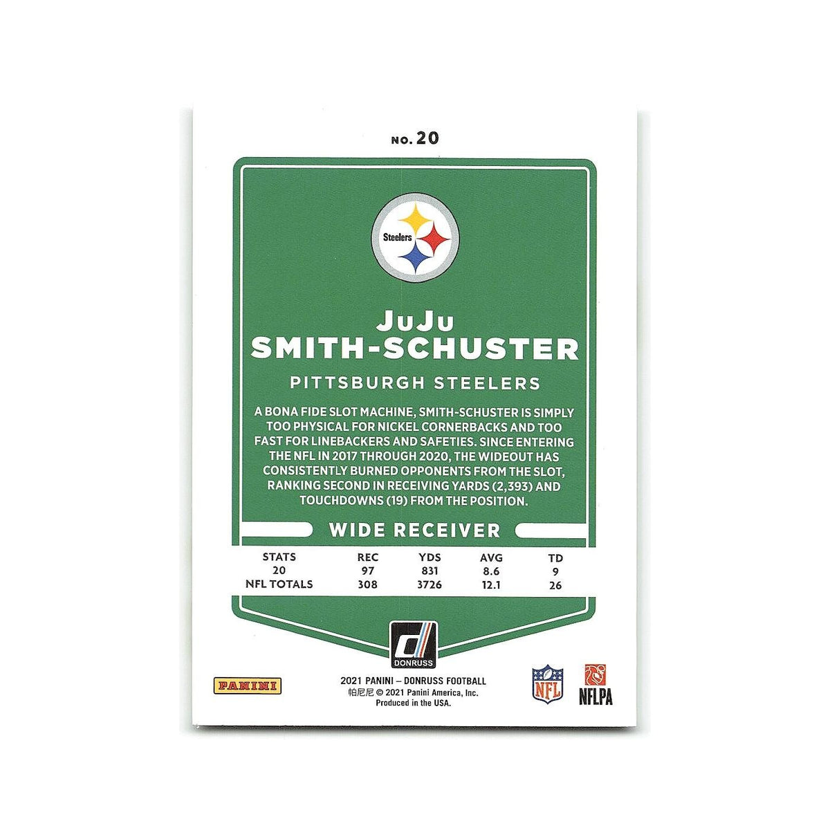 JuJu Smith-Schuster 2021 Donruss #20 Pittsburgh Steelers Football Card NM