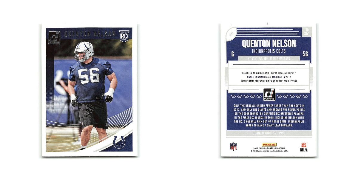 Quenton Nelson Rookie 2018 Donruss #351 Indianapolis Colts Football Card NM