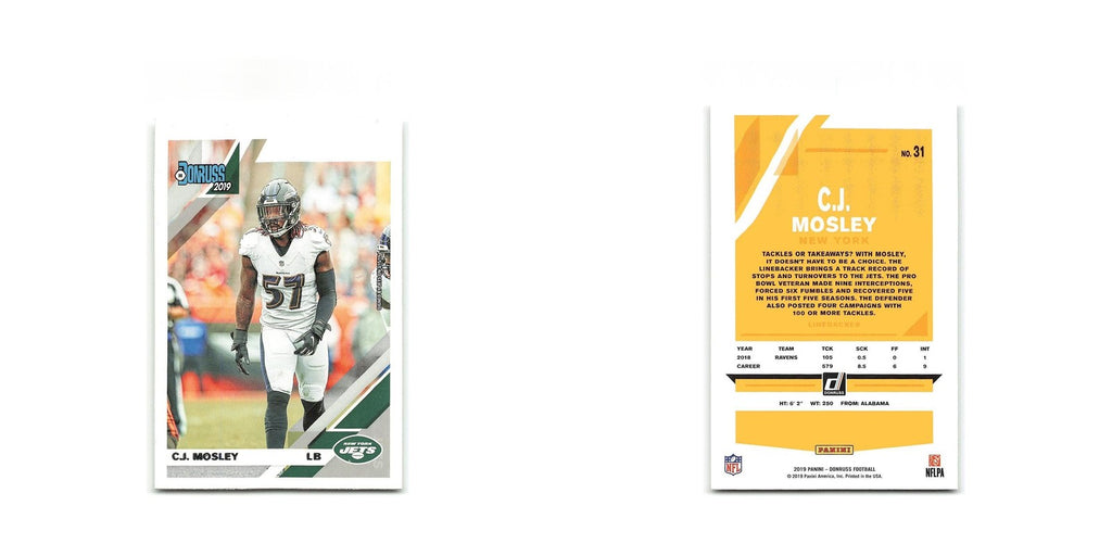 C.J. Mosley 2019 Donruss #31 New York Jets Football Card NM