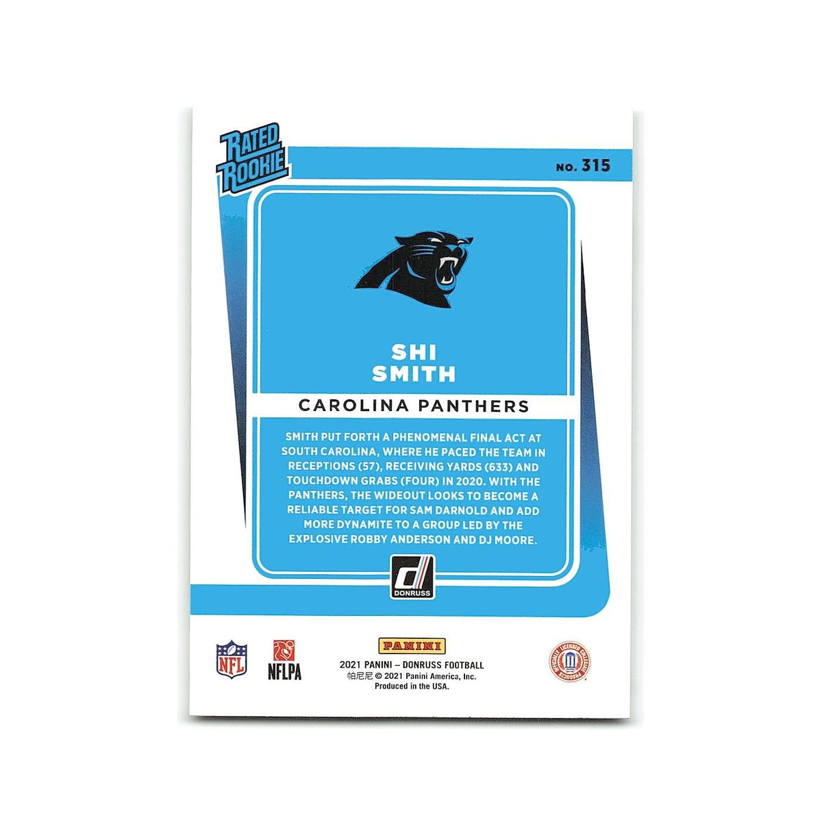 Shi Smith 2021 Donruss #315 Carolina Panthers Football Card NM