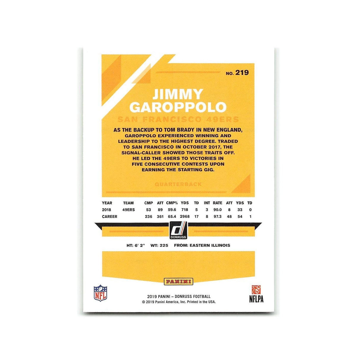 Jimmy Garoppolo 2019 Donruss #219 San Francisco 49ers Football Card NM