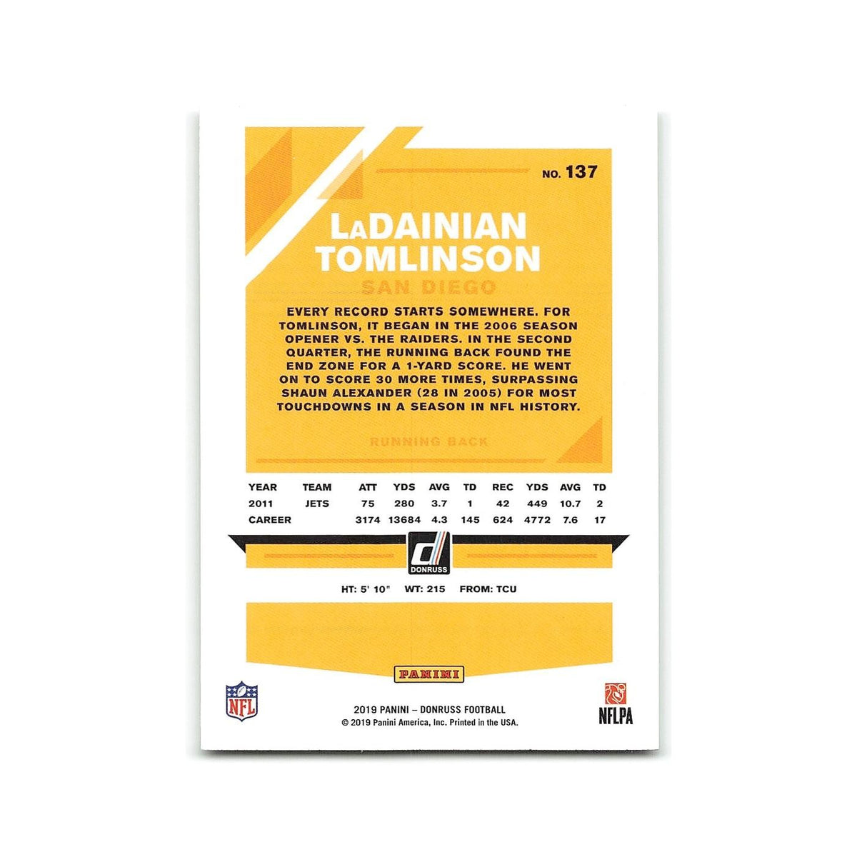 LaDainian Tomlinson 2019 Donruss #137 San Diego Chargers Football Card NM