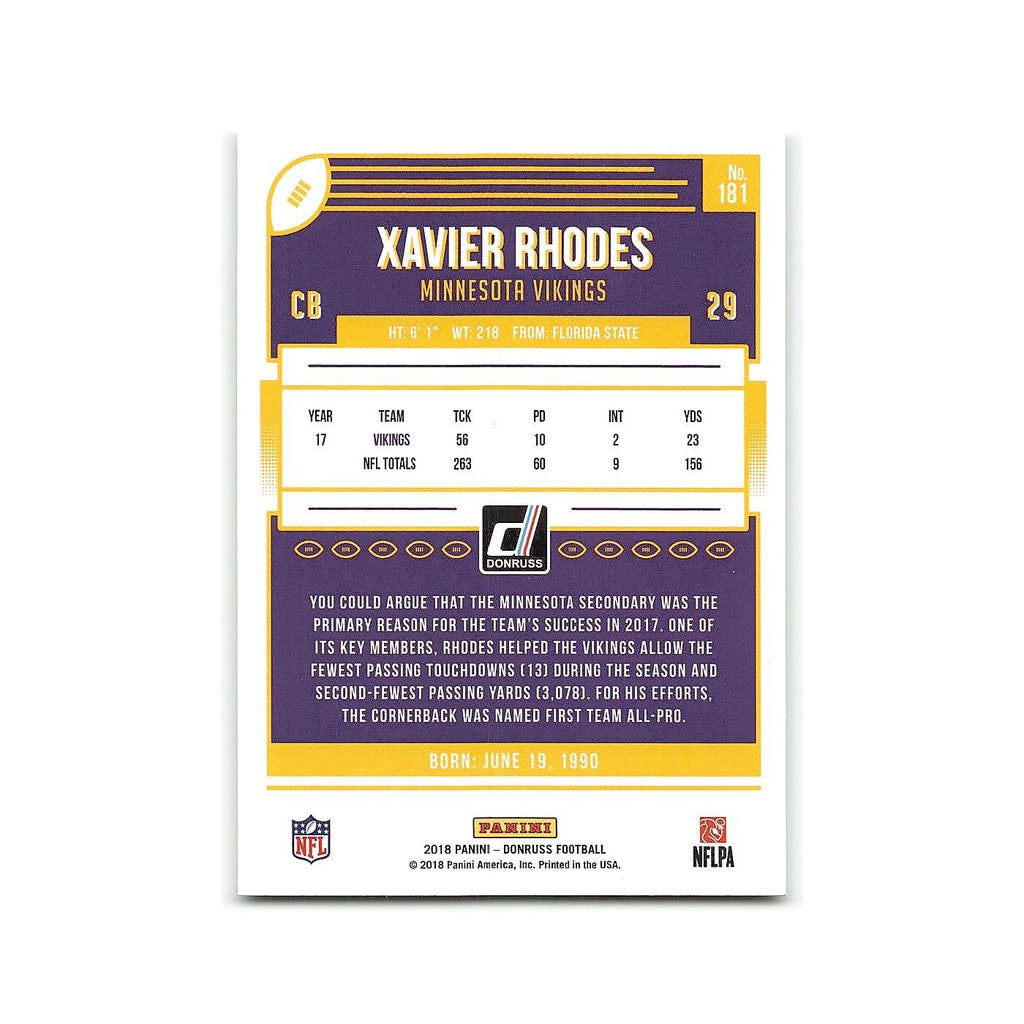 Xavier Rhodes 2018 Donruss #181 Minnesota Vikings Football Card NM