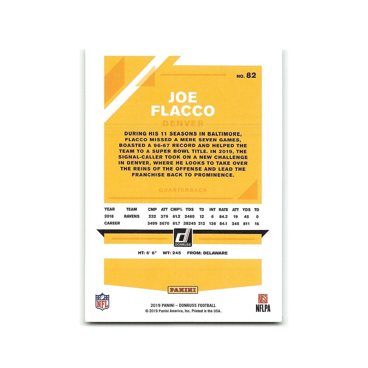 Joe Flacco 2019 Donruss #82 Denver Broncos Football Card NM
