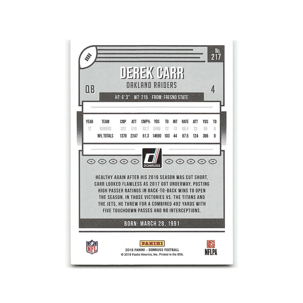 Derek Carr 2018 Donruss #217 Oakland Raiders Football Card NM