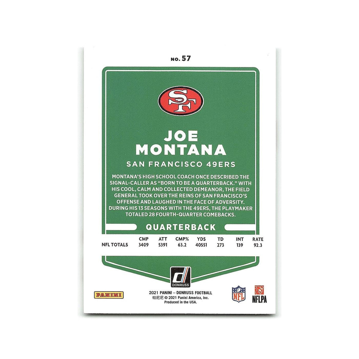 Joe Montana 2021 Donruss #57 San Francisco 49ers Football Card NM