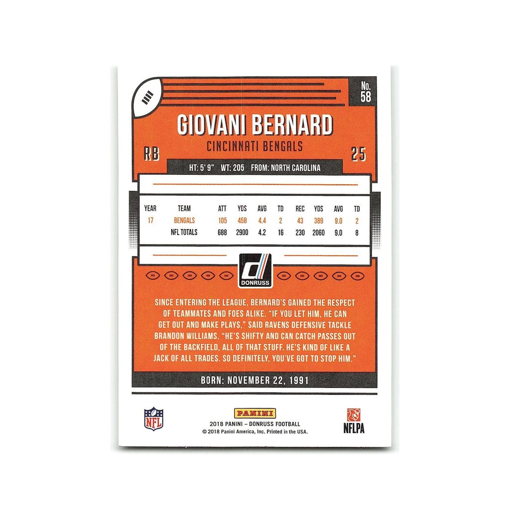 Giovani Bernard 2018 Donruss #58 Cincinnati Bengals Football Card NM