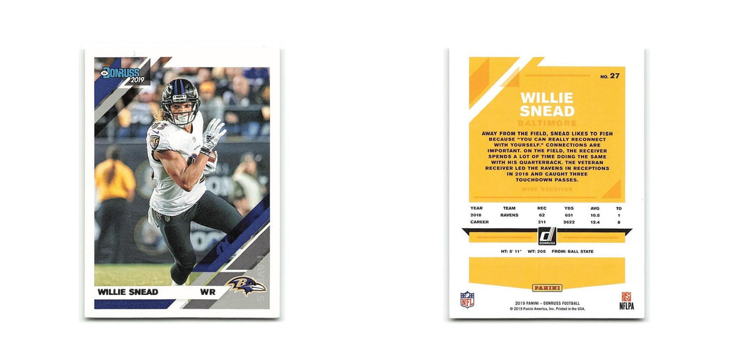 Willie Snead 2019 Donruss #27 Baltimore Ravens Football Card NM