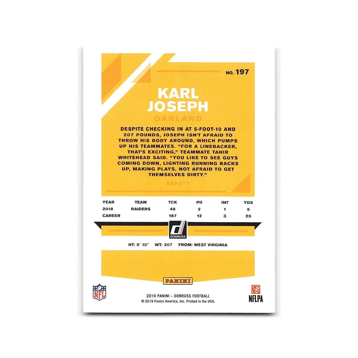 Karl Joseph 2019 Donruss #197 Oakland Raiders Football Card NM