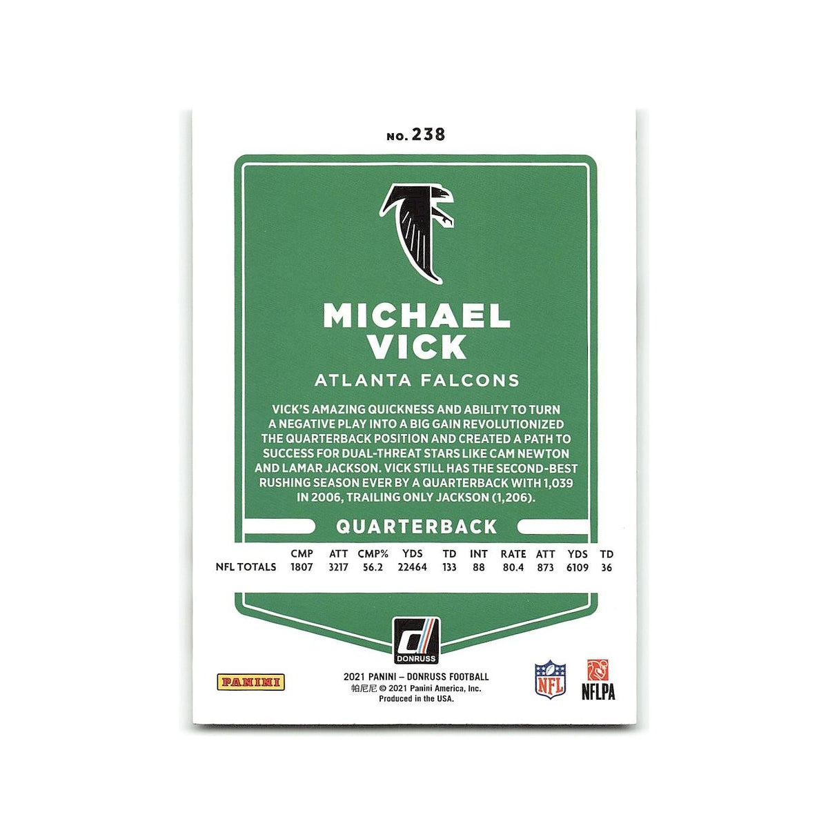 Michael Vick 2021 Donruss #238 Atlanta Falcons Football Card NM