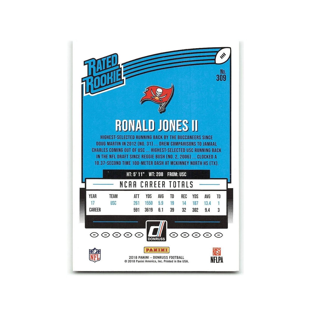 Ronald Jones II Rookie 2018 Donruss #309 Tampa Bay Buccaneers Football Card NM