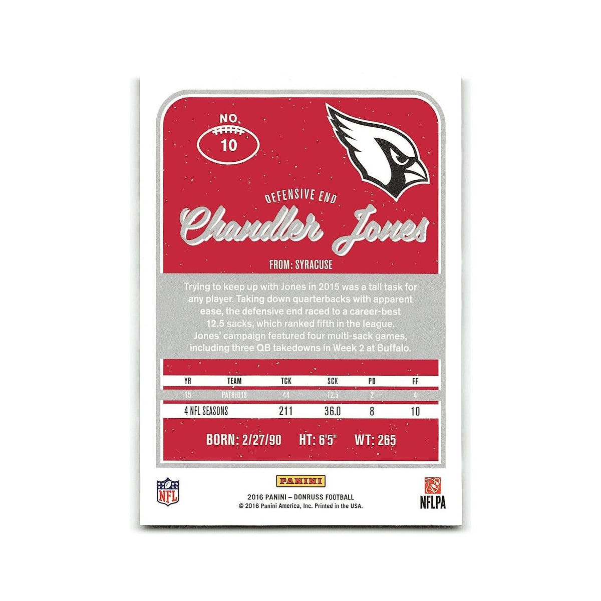 Chandler Jones 2016 Donruss #10 Arizona Cardinals Football Card NM