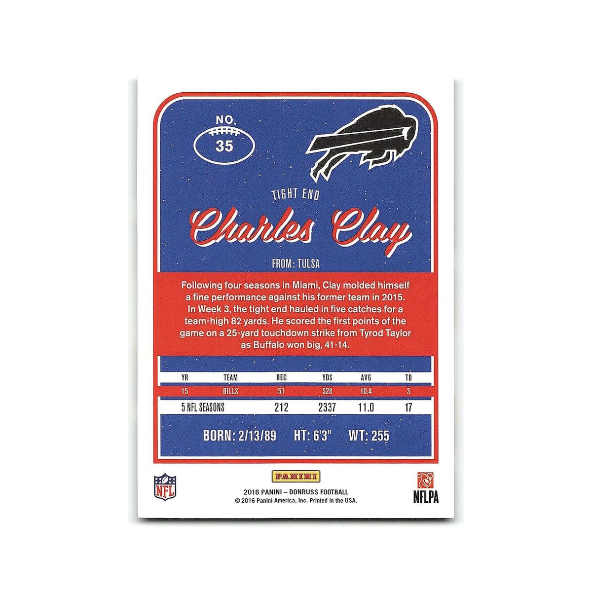 Charles Clay 2016 Donruss #35 Buffalo Bills Football Card NM