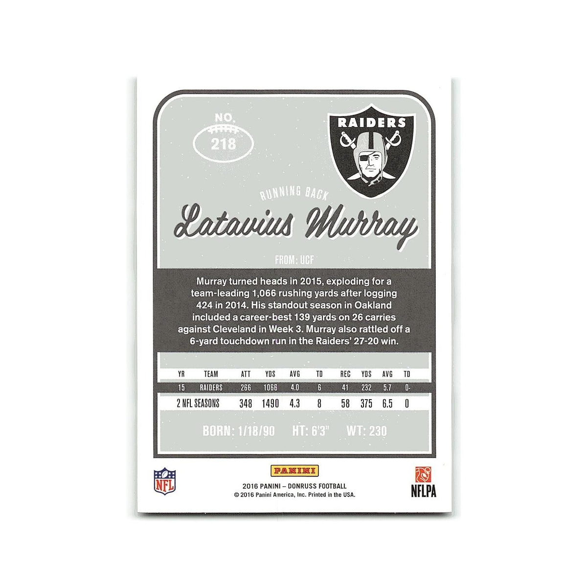 Latavius Murray 2016 Donruss #218 Oakland Raiders Football Card NM