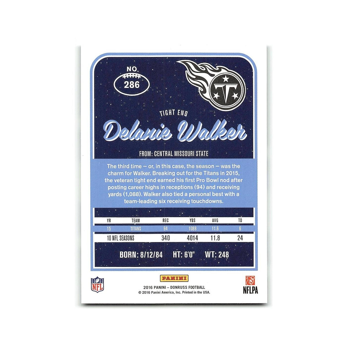 Delanie Walker 2016 Donruss #286 Tennessee Titans Football Card NM
