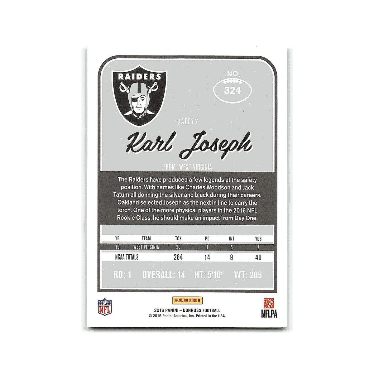 Karl Joseph Rookie 2016 Donruss #324 Oakland Raiders Football Card NM