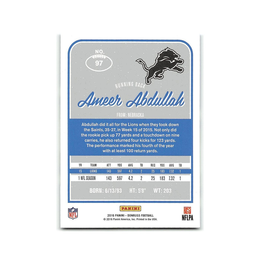 Ameer Abdullah 2016 Donruss #97 Detroit Lions Football Card NM