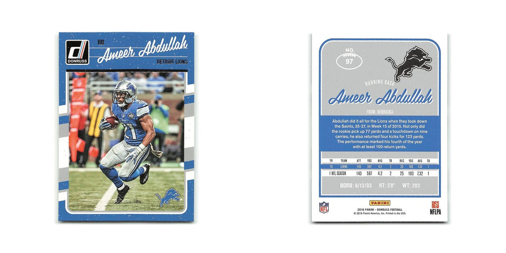 Ameer Abdullah 2016 Donruss #97 Detroit Lions Football Card NM