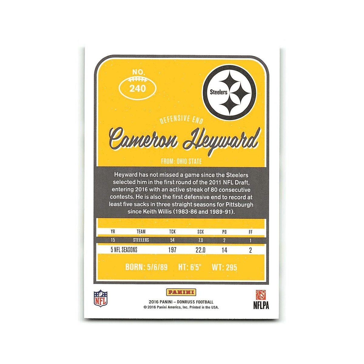 Cameron Heyward 2016 Donruss #240 Pittsburgh Steelers Football Card NM