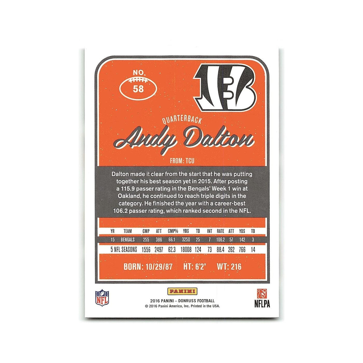 Andy Dalton 2016 Donruss #58 Cincinnati Bengals Football Card NM