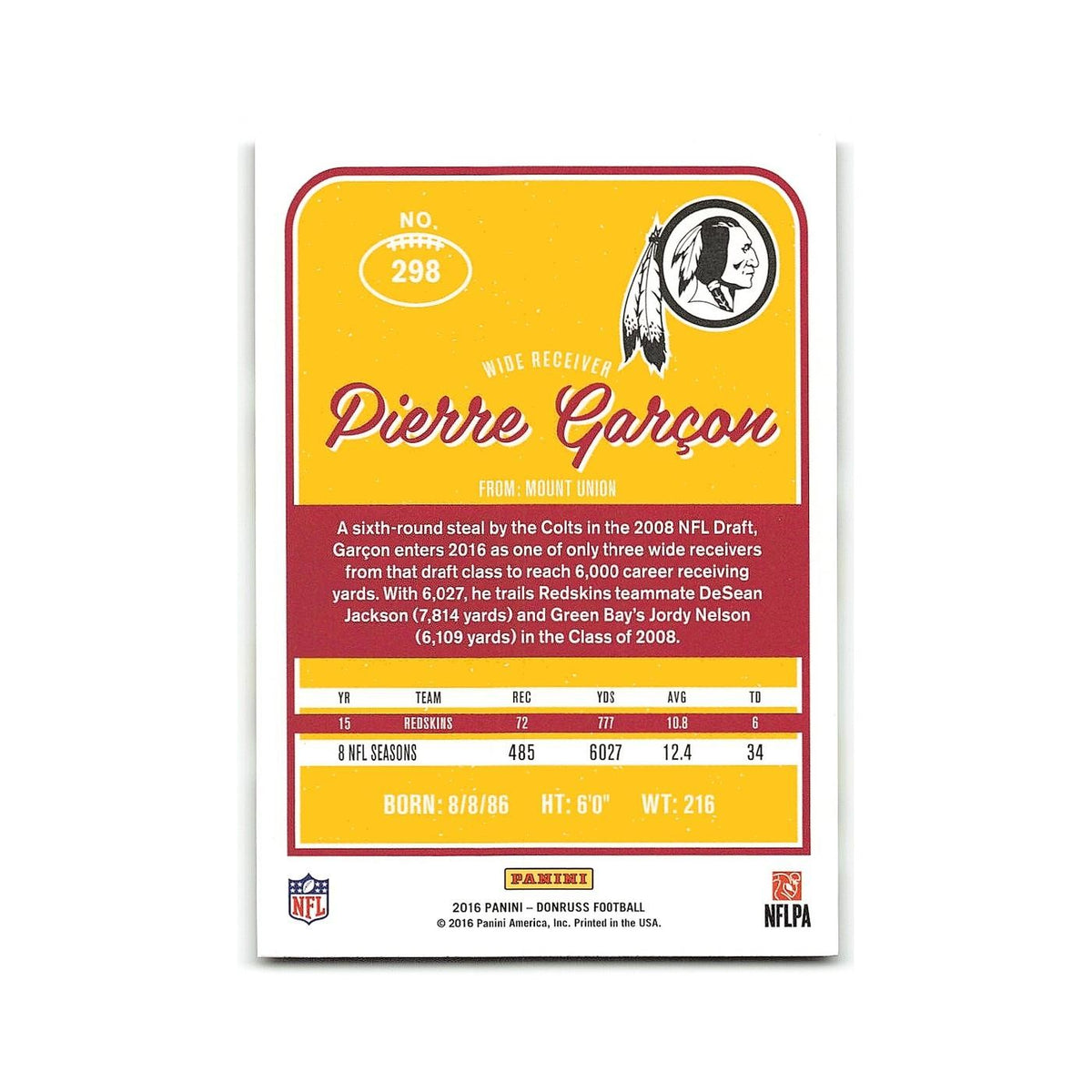 Pierre Garcon 2016 Donruss #298 Washington Redskins Football Card NM