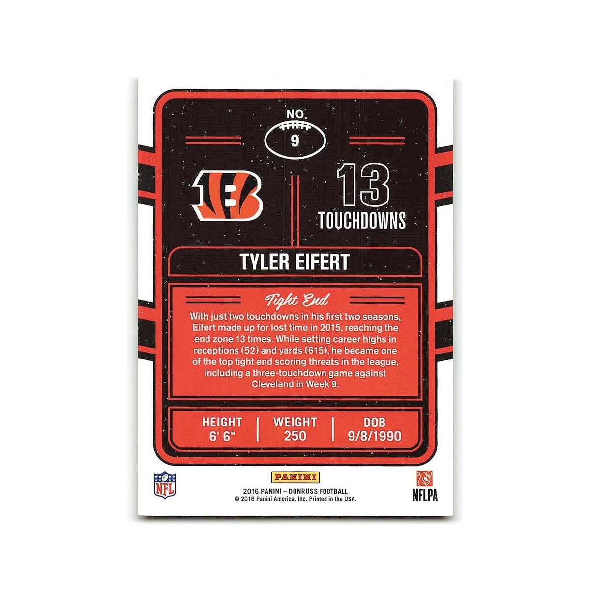 Tyler Eifert 2016 Donruss #9 Cincinnati Bengals Football Card NM