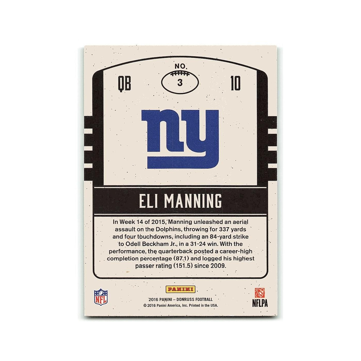 Eli Manning 2016 Donruss #3 New York Giants Football Card NM