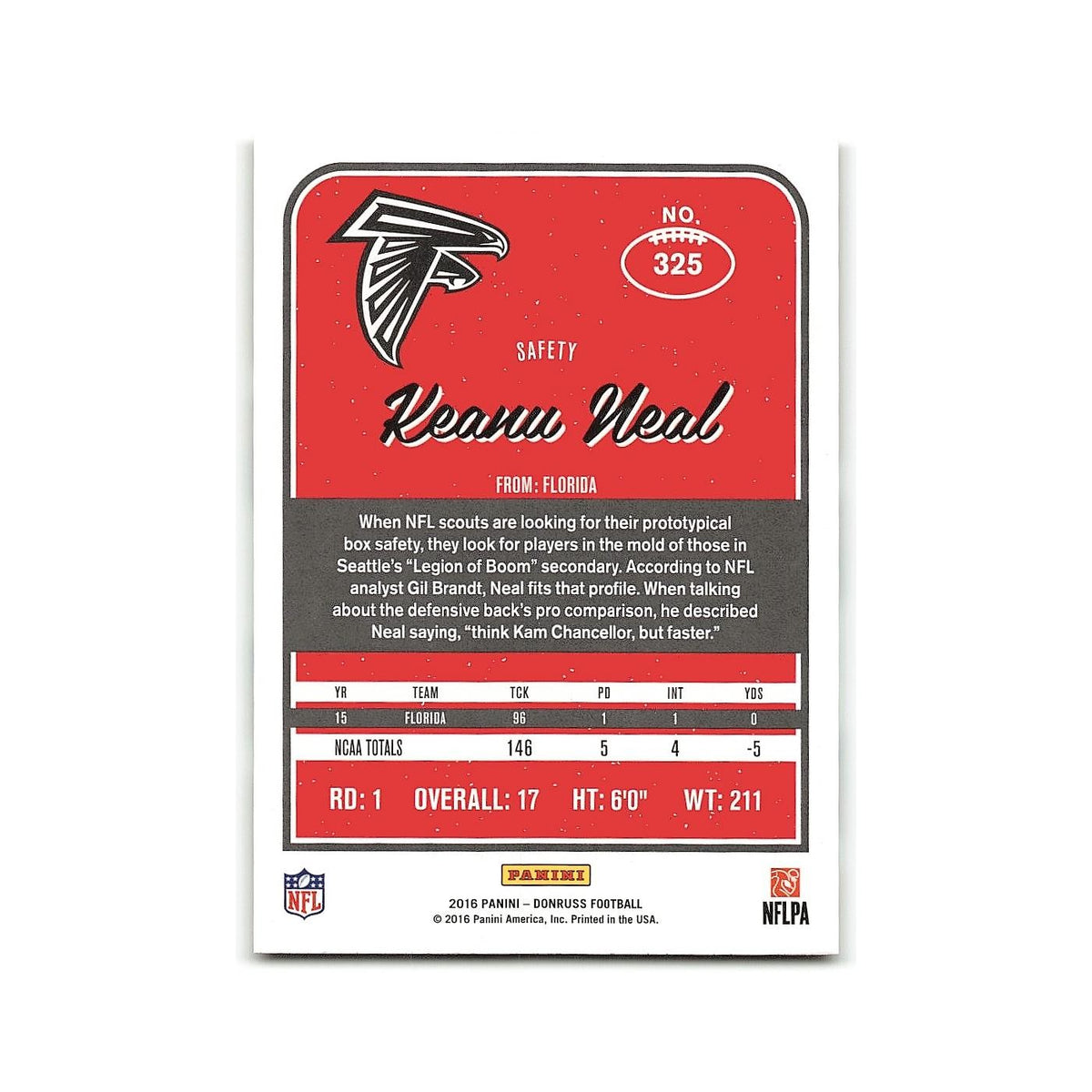 Keanu Neal Rookie 2016 Donruss #325 Atlanta Falcons Football Card NM