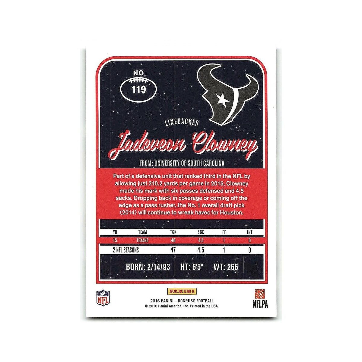 Jadeveon Clowney 2016 Donruss #119 Houston Texans Football Card NM
