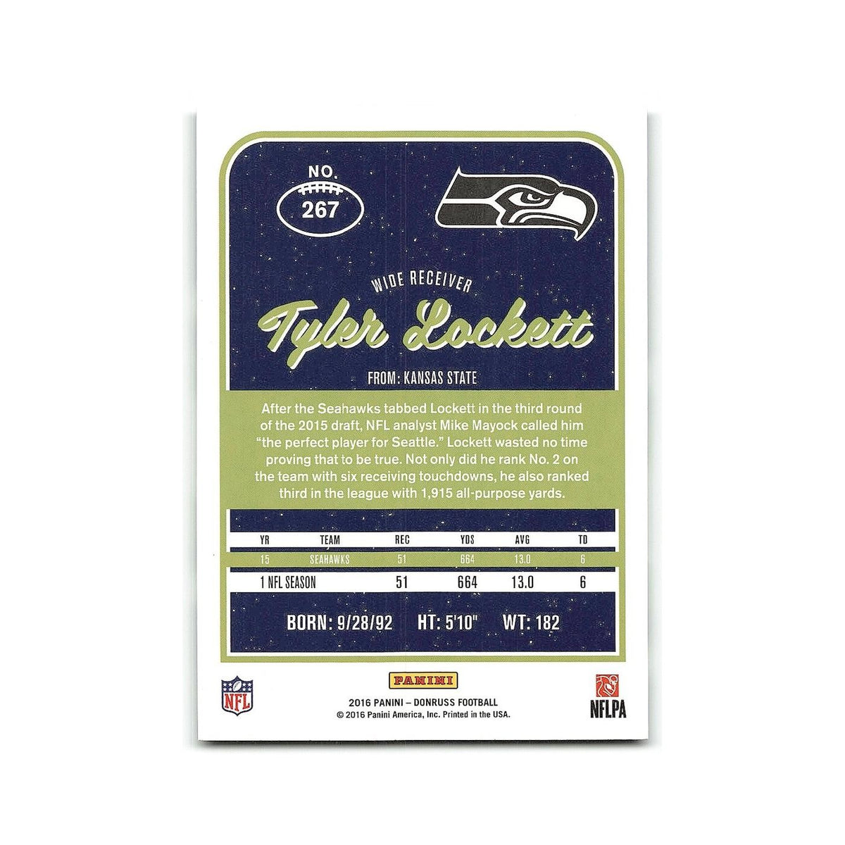 Tyler Lockett 2016 Donruss #267 Seattle Seahawks Football Card NM