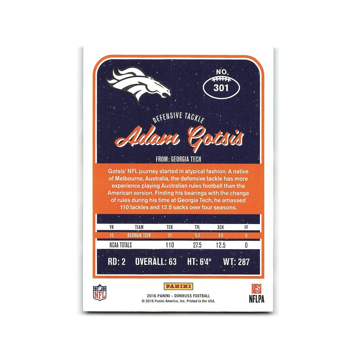 Adam Gotsis Rookie 2016 Donruss #301 Denver Broncos Football Card NM