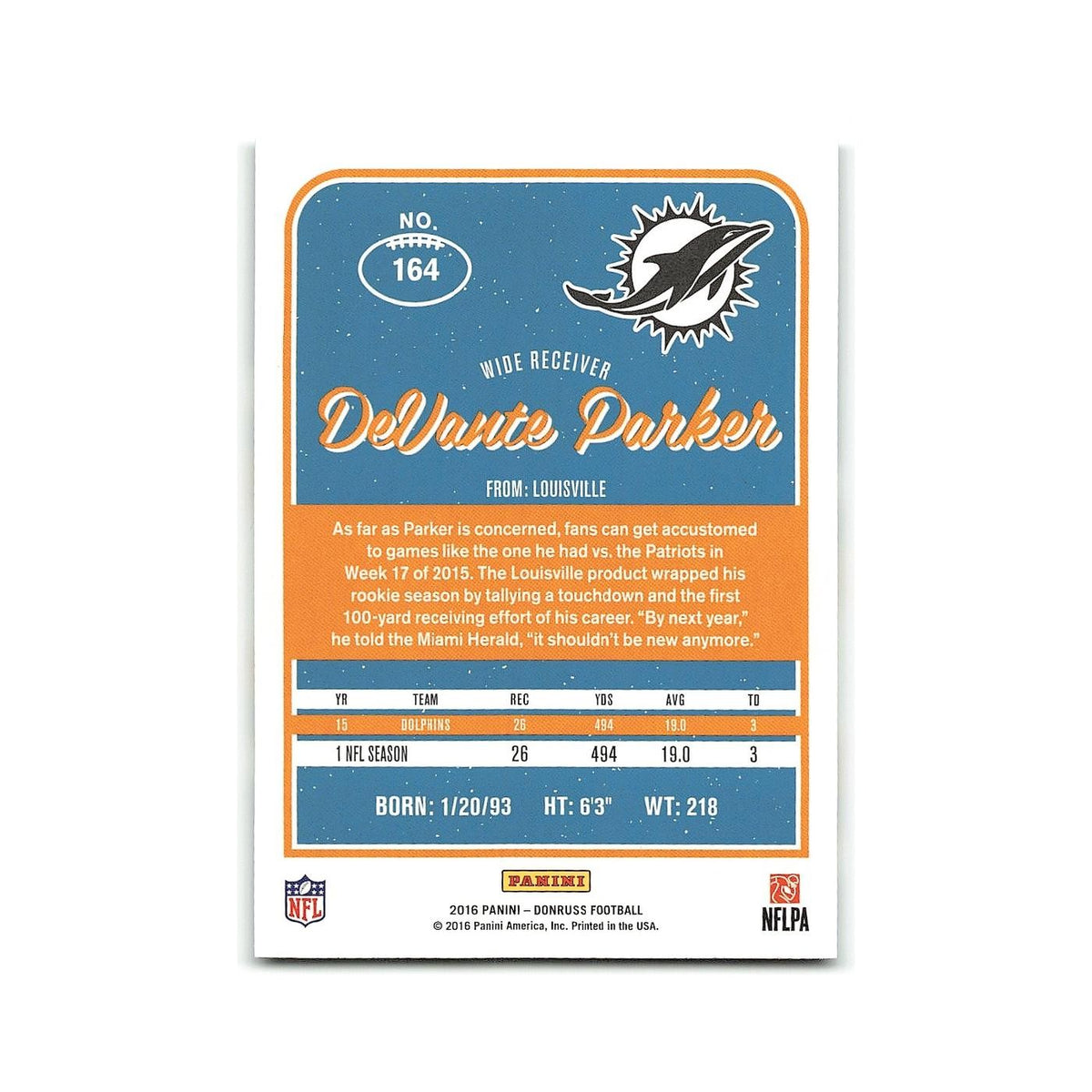DeVante Parker 2016 Donruss #164 Miami Dolphins Football Card NM