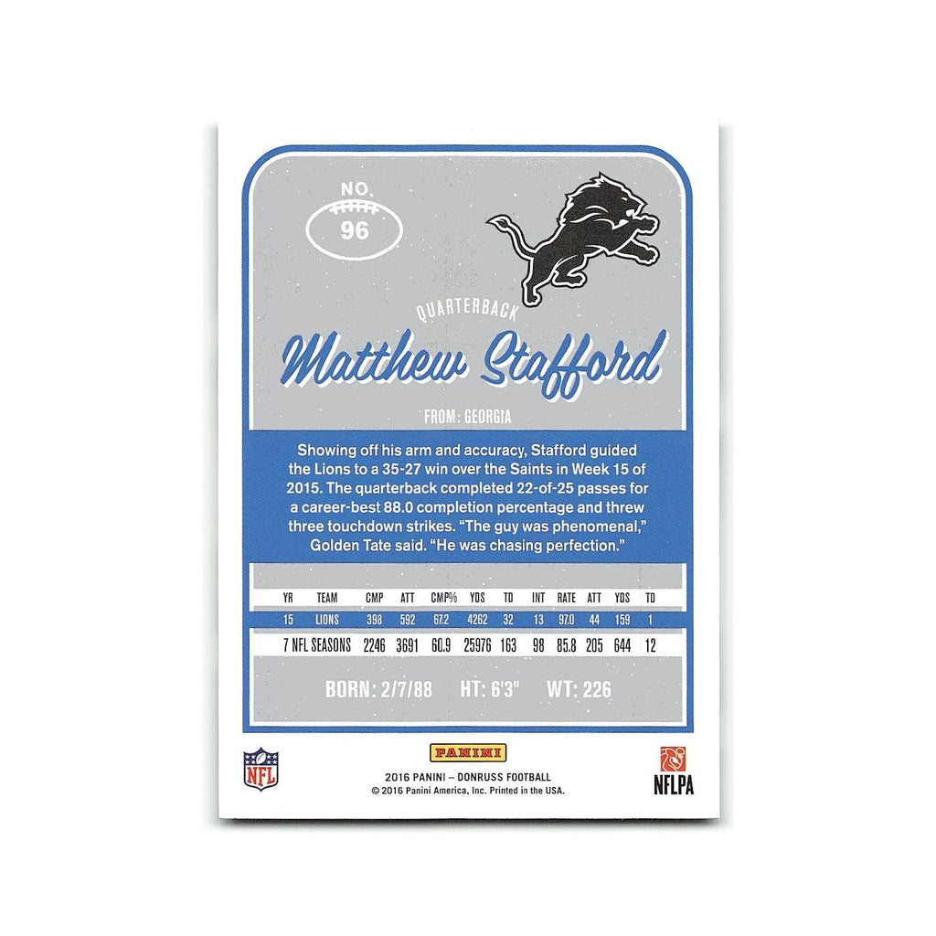 Matthew Stafford 2016 Donruss #96 Detroit Lions Football Card NM