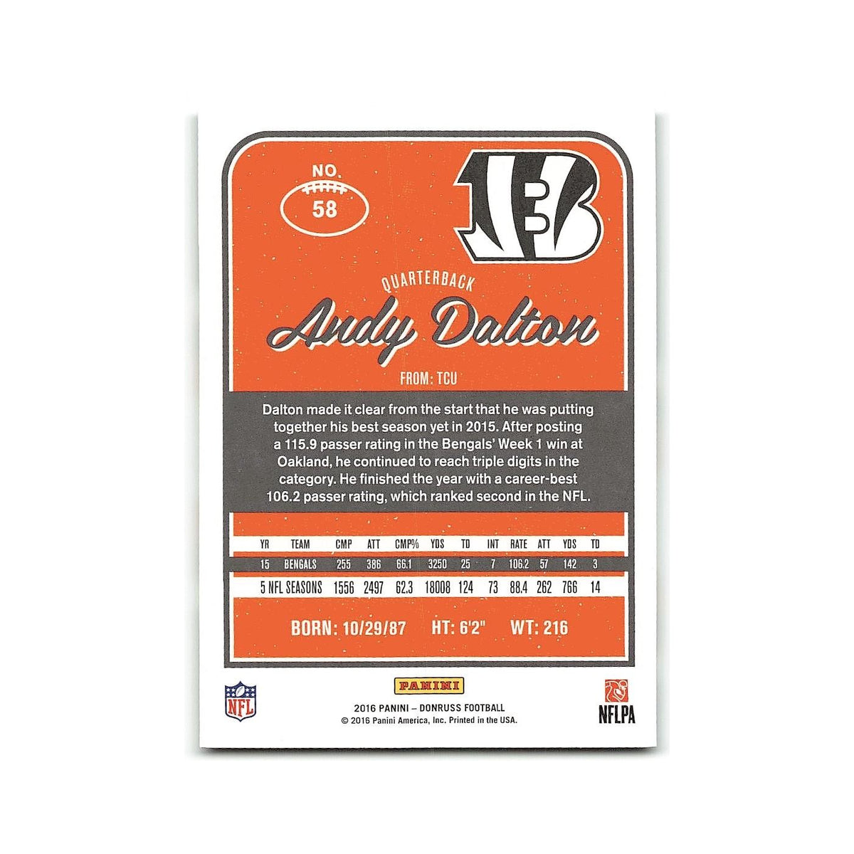 Andy Dalton 2016 Donruss #58 Cincinnati Bengals Football Card NM