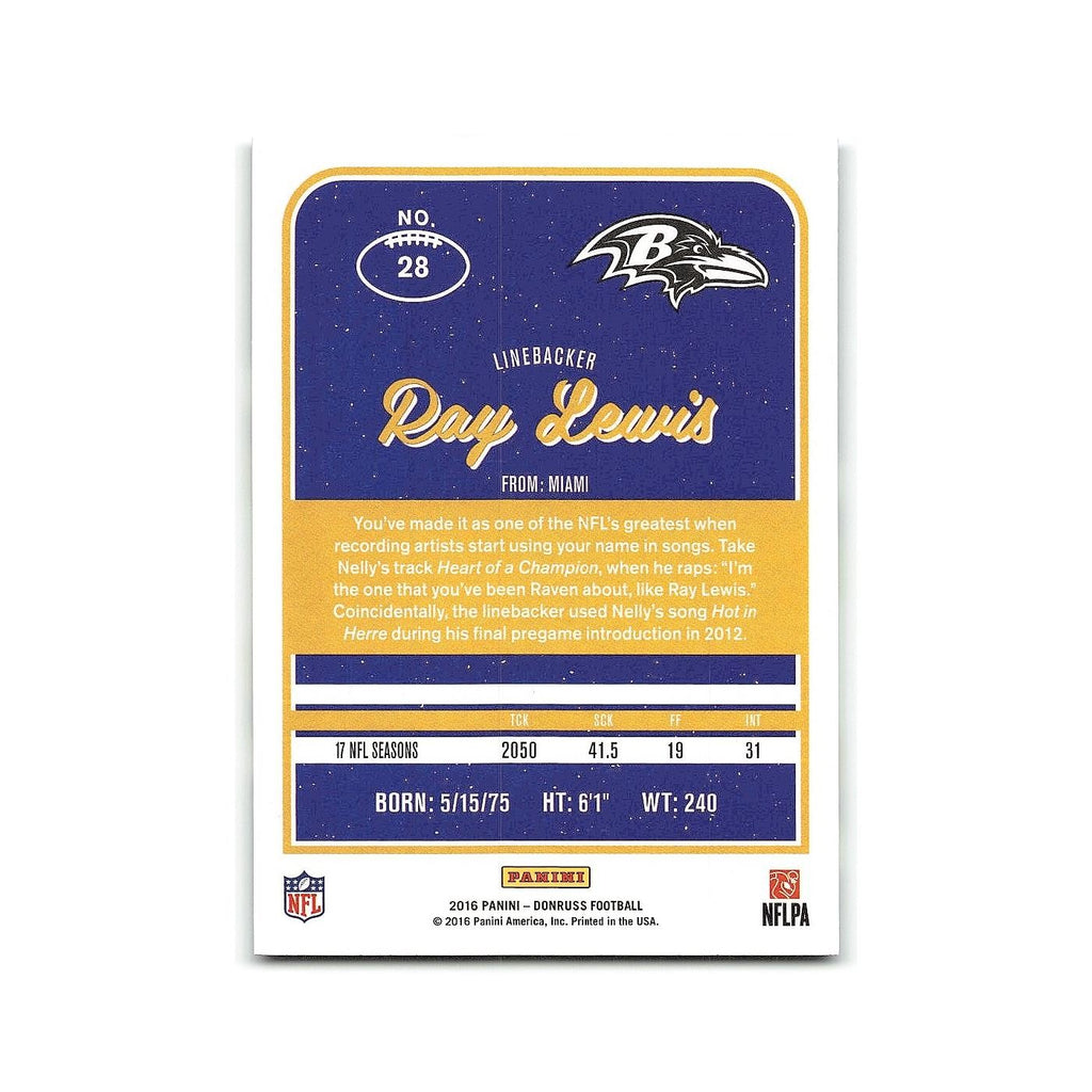 Ray Lewis 2016 Donruss #28 Baltimore Ravens Football Card NM