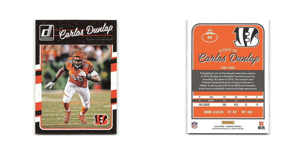 Carlos Dunlap 2016 Donruss #64 Cincinnati Bengals Football Card NM
