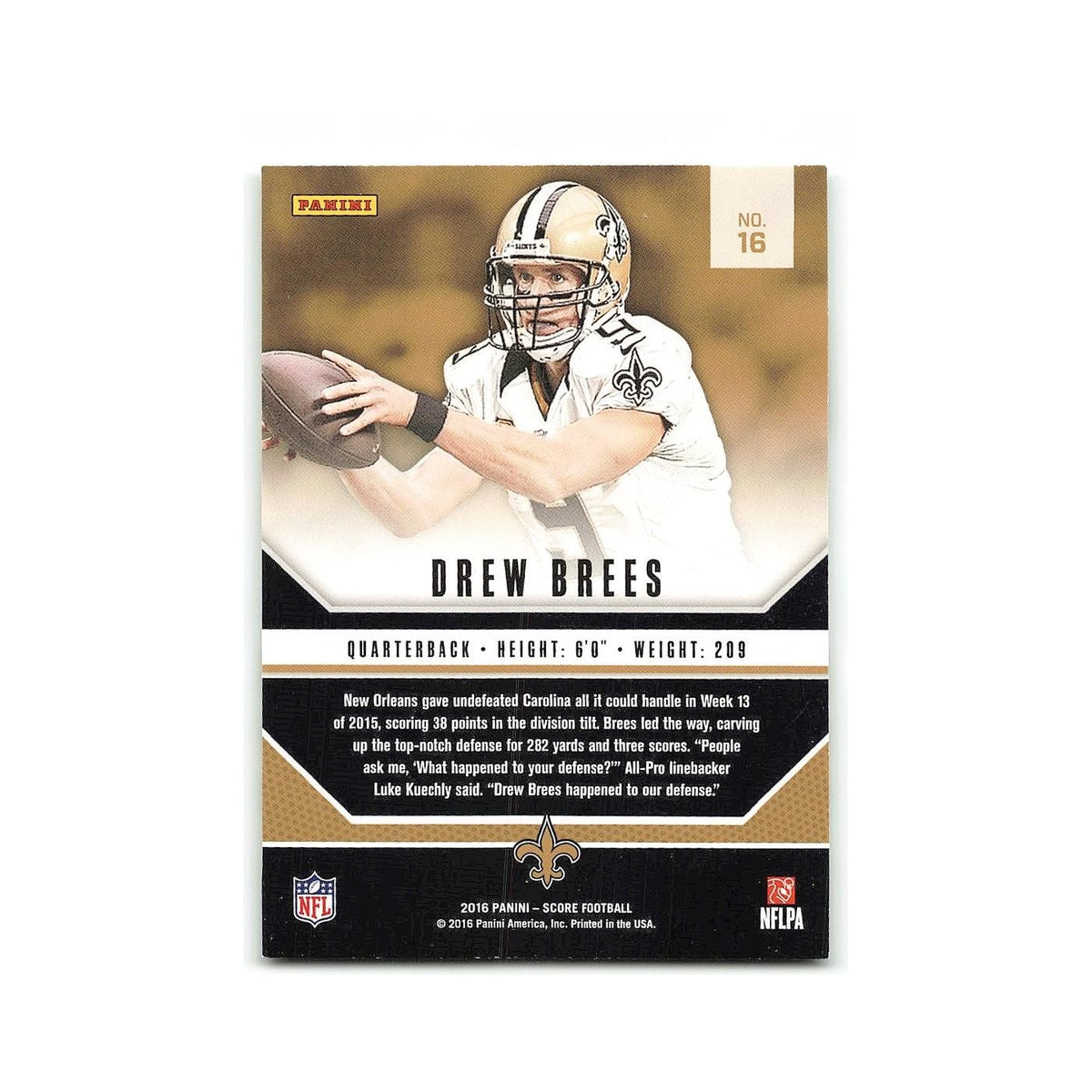 Drew Brees 2016 Score #16 New Orleans Saints Football Card NM