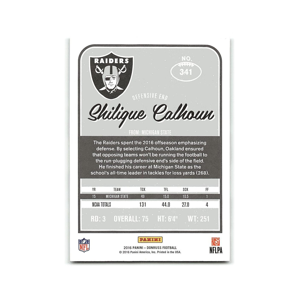 Shilique Calhoun 2016 Donruss #341 Oakland Raiders Football Card NM