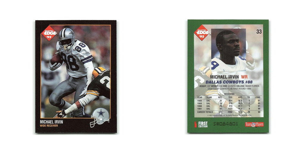 Michael Irvin 1992 Collector's Edge #33 Dallas Cowboys Football Card NM