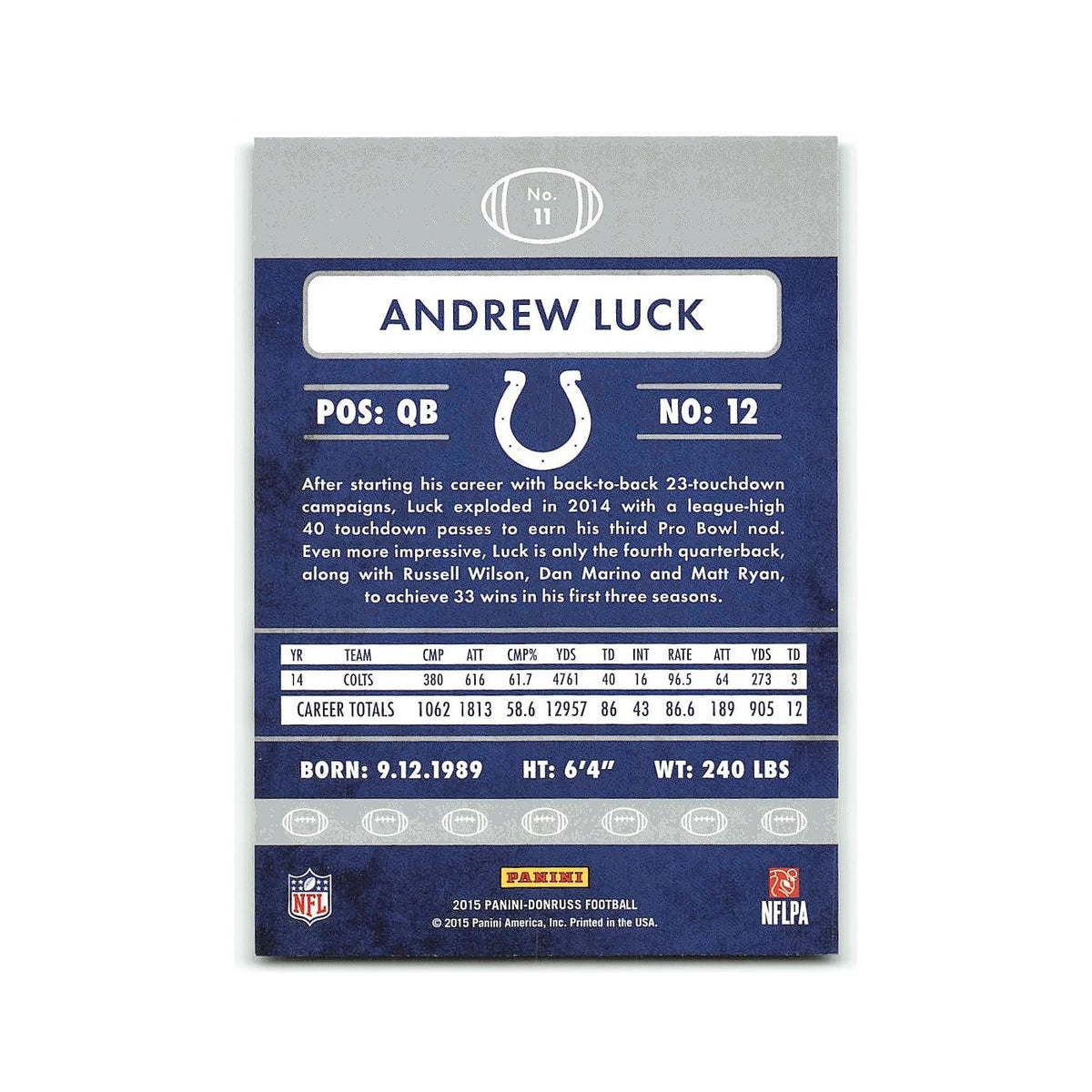 Andrew Luck 2015 Donruss #11 Indianapolis Colts Football Card NM