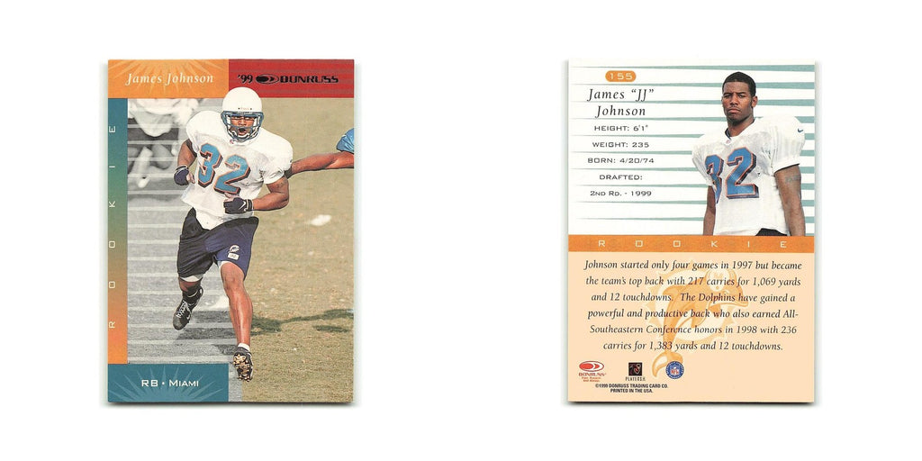 James Johnson Rookie 1999 Donruss #155 Miami Dolphins Football Card NM