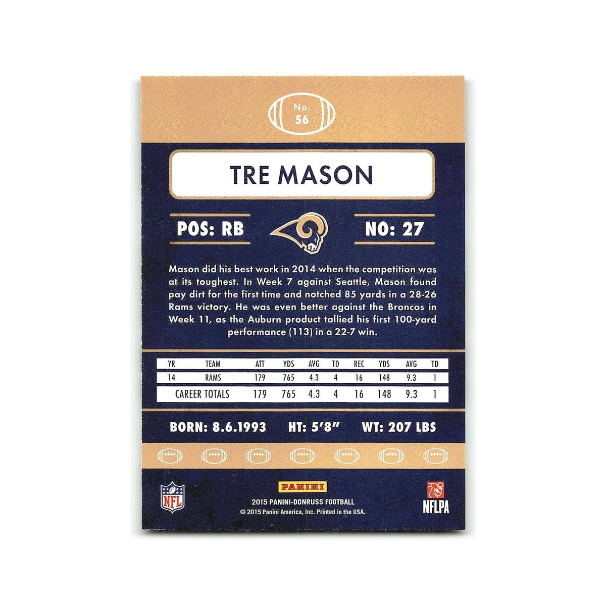Tre Mason 2015 Donruss #56 St. Louis Rams Football Card NM