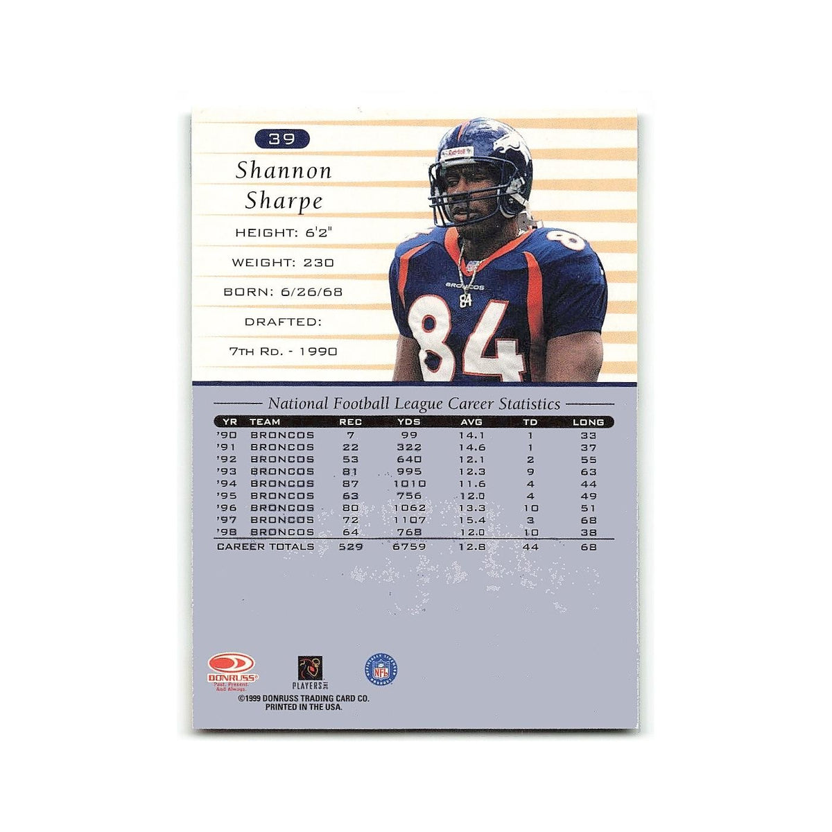 Shannon Sharpe 1999 Donruss #39 Denver Broncos Football Card NM