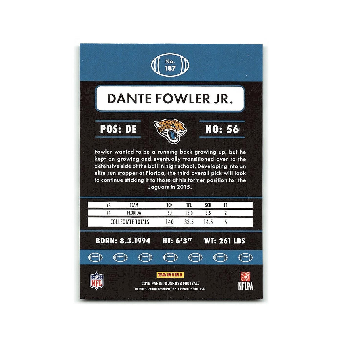 Dante Fowler Jr. Rookie 2015 Donruss #187 Jacksonville Jaguars Football Card NM